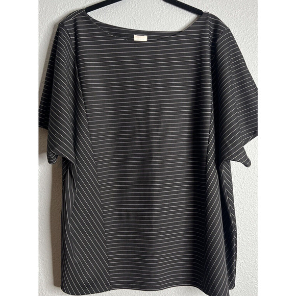 Chico's Ponte Striped Blouse‎ Size 3 XL Black & White Office Casual Boat Neck - Picture 2 of 11